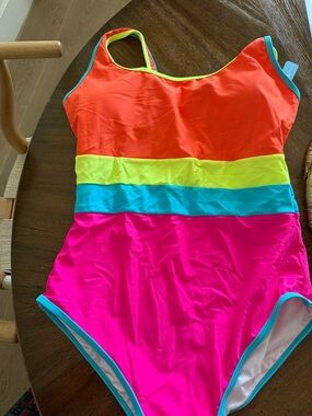 Popvil Women's One Piece Swimsuits Tummy Control -Slimming  Neon Sport Swimwear